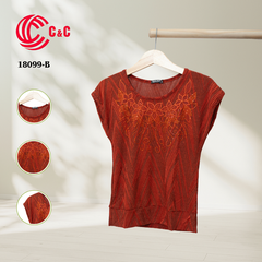 18099 - Embossed Pattern with Crystal Stones and Wide Trim to Conceal Belly Flaws