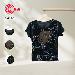 20113 - Sparkling Mesh Fabric with Colorful Rose Pattern and Stone Embellishments
