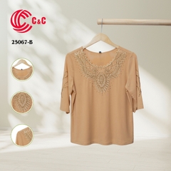 25067 - Embroidery and Beads Neck Lace Overlay with Two-Sided Embroidery Combined Glass Beads