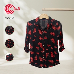 25041 - Leaf and Flower Stylized Patterns Mesh Fabric