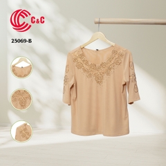 25069 - Embroidery and Beads Neck Lace Overlay