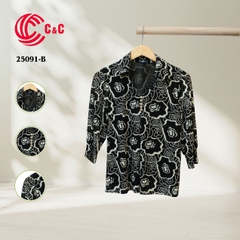 25091 - Shirt Collar Embellished Round Pearl Button With Puff Sleeves to Conceal Arm Flaws