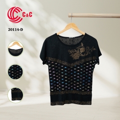 20114 - Luminous Mesh Fabric with Patterned Decorative Stone Flower Design