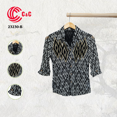 23230 - Rhombus Patterns with Black Embroidery and Rhinestone Detailing