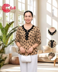 25093 - Round Neck with Korean Fabric and Large Stone Bead Trim with 8 Pearl Buttons