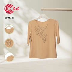 25037 - Round Neck Embroidered Floral Design on Front and Back Collar with Lace and Decorative Stones