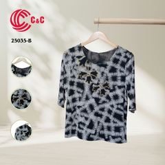 25035 - Pattern Round Neck Embroidered Stones Infused Design with Lace