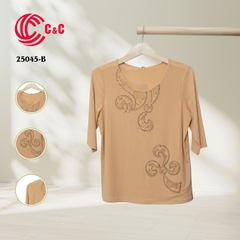 25045 - Round Neck Embroidered Design with Decorative Stones and Lace