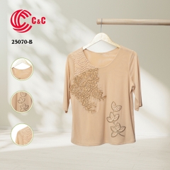 25070 - Round Neck with Lace and Decorative Glass Beads