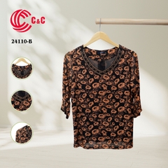 24110 - V-Neck Pattern Top with Stone Accents