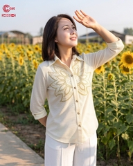 24002 - Korean Knit with Sunflower Embroidery and Stone Bead Accents