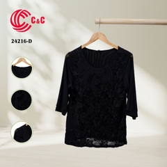 24216 - Round Neck Embroidered Lace Top with 9 Color Options