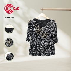25035 - Pattern Round Neck Embroidered Stones Infused Design with Lace