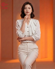 25105 - Elegant Graceful Stand-up Collar Ruffle Front Half Sleeve Shirt