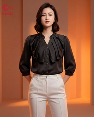 25105 - Elegant Graceful Stand-up Collar Ruffle Front Half Sleeve Shirt