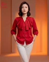 25105 - Elegant Graceful Stand-up Collar Ruffle Front Half Sleeve Shirt
