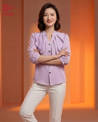 25105 - Elegant Graceful Stand-up Collar Ruffle Front Half Sleeve Shirt