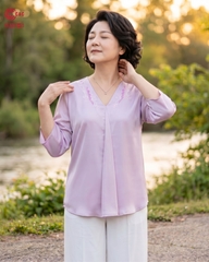 25112 - V-NECK HALF SLEEVE TOPS BLENDING EMBROIDERED PATTERN