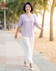 25114 - Embroidered Floral V-Neck Stylized Lace-up Short Sleeve Tops