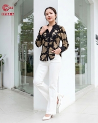 25124 - Embroidered Floral with Elegant Stand-up Collar