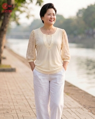 25148 - Elegant Dolman Sleeves with Lace and Leaf Embroidery Decoration