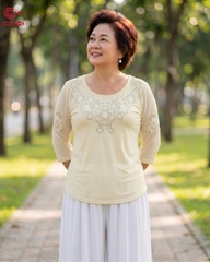 26033 - Round Neck Top Floral Embroidery with Glass Beads