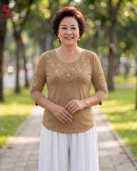 26033 - Round Neck Top Floral Embroidery with Glass Beads