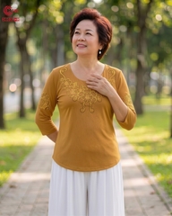 26033 - Round Neck Top Floral Embroidery with Glass Beads