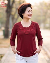26077 - Lace Round Neck Top Style With Embroidered Flower And Gemstone Trim