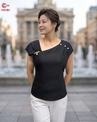 26136 - Short Sleeve Boat Neck Top with Pearl Style Pins