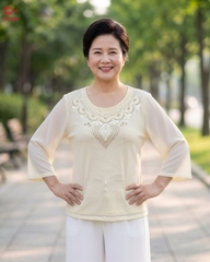 26161 - Embroidered Round Neck Top with Lace and Decorative Stones