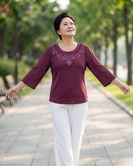 26161 - Embroidered Round Neck Top with Lace and Decorative Stones