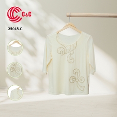 25045 - Round Neck Embroidered Design with Decorative Stones and Lace