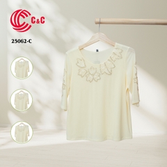 25062 - Round Neck Embroidered Dress with Lace and Stone Accents