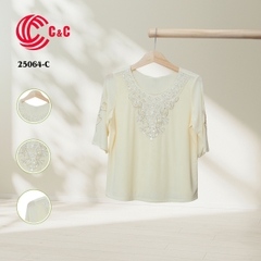 25064 - Lace Overlay Embellished with Sequins and Embroidered Lace Sleeves in 6 Colors
