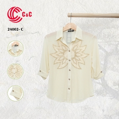 24002 - Korean Knit with Sunflower Embroidery and Stone Bead Accents