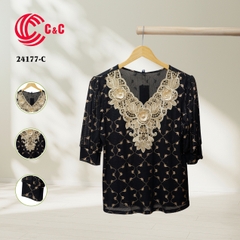 24177 - 3D Lace Overlay Collar Embellished Pearls