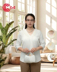 25112 - V-NECK HALF SLEEVE TOPS BLENDING EMBROIDERED PATTERN