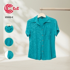 15552 - Short Sleeves Shirt Embroidered Stretch Fabric with Glass Bead Decoration