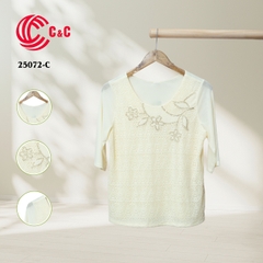 25072 - Round Neck Embroidered Mesh Fabric with 9 Color Variations