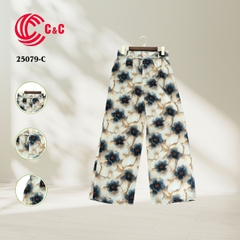 25079 - Pleated Pants with 4 Floral Patterns in 4 Colors for Concealing Waist Flaws