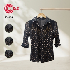 25016 - Pattern Mesh Fabric Stylized Zigzag Embroidery with Gemstone Embellishments