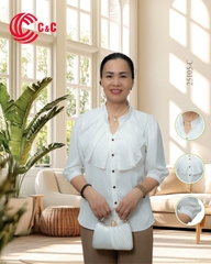 25105 - Elegant Graceful Stand-up Collar Ruffle Front Half Sleeve Shirt