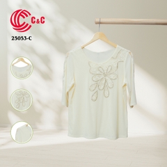 25053 - Round Neck Lace Overlay with Embroidered Floral Design in 8 Colors