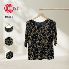 25035 - Pattern Round Neck Embroidered Stones Infused Design with Lace