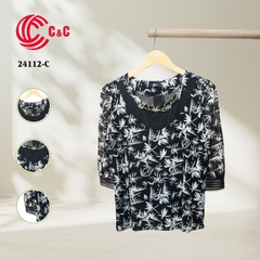 24112 - Pattern Round Neck Lace Combination with Decorative Stones