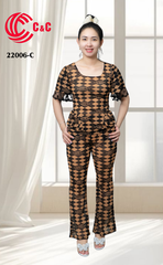 22006 - Bodycon Loungewear Square Neckline Flared Pants with Pattern