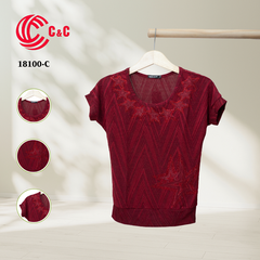  18100 - Embossed Star Patterns with Sheer Mesh and Glass Stone Accents