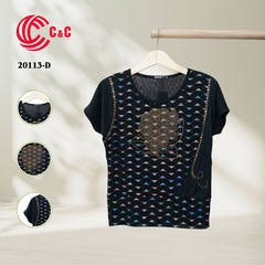 20113 - Sparkling Mesh Fabric with Colorful Rose Pattern and Stone Embellishments