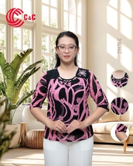 25121 - Half Sleeve Tops with Bold Floral Embroidery and Abstract Pattern